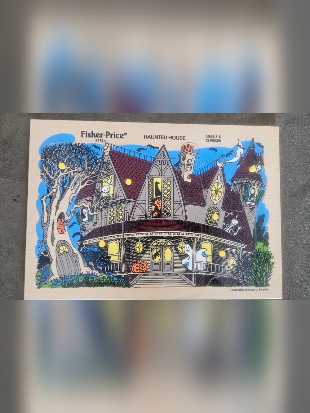 Vintage 1984 Fisher-Price Haunted House Wood Puzzle 2712 Complete Halloween